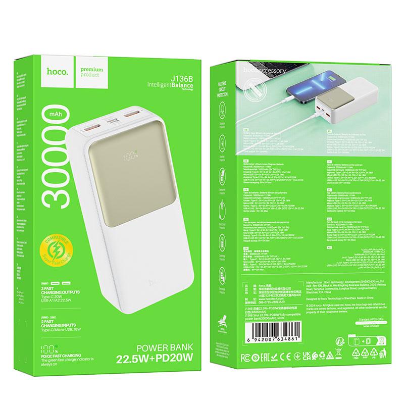 Уценка Портативное ЗУ Power Bank Hoco J136B Sirui 22.5W+PD20W 30000 mAh