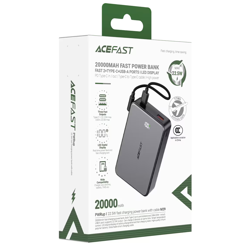 Портативное ЗУ Power Bank Acefast M29 22.5W with cable 20000 mAh