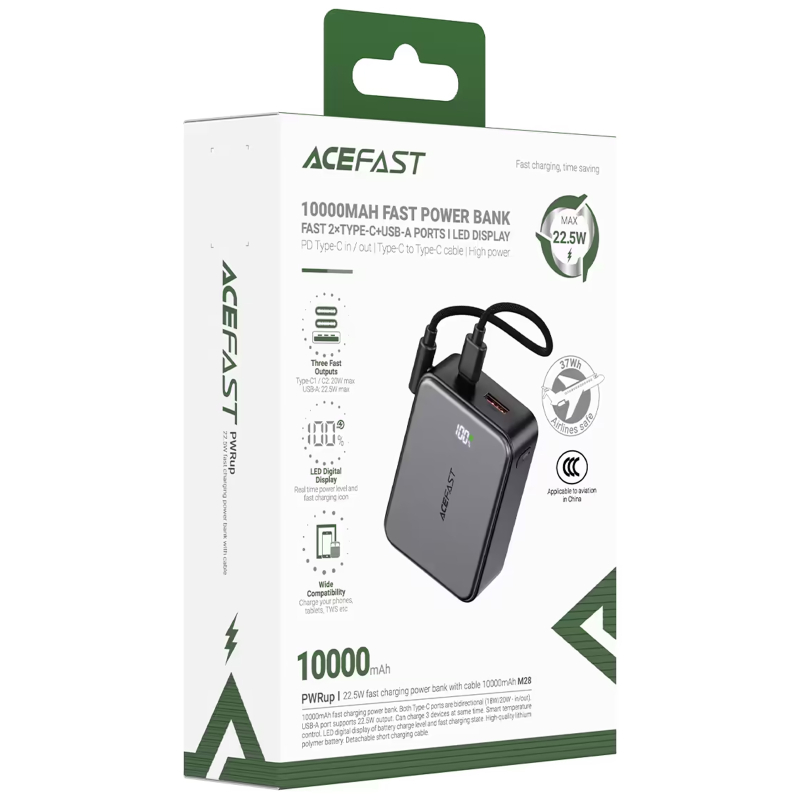 Портативное ЗУ Power Bank Acefast M28 22.5W with cable 10000 mAh