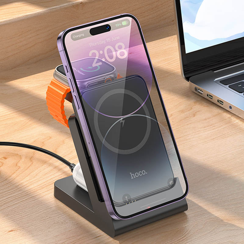 Портативное ЗУ Power Bank + зарядная станция Hoco J149 Victory 3in1 magnetic с БЗУ 5000 mAh
