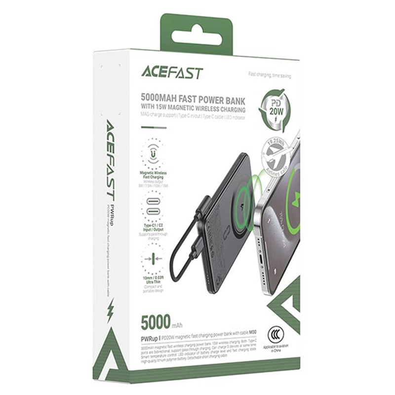 Портативное ЗУ Power Bank Acefast M30 PD20W с БЗУ with cable 5000 mAh