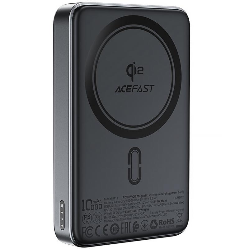 Портативное ЗУ Power Bank Acefast M11 30W Qi2 с БЗУ 10000 mAh