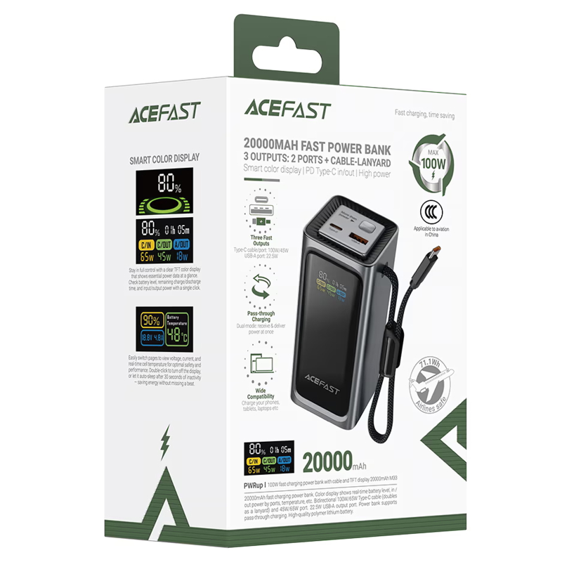 Портативное ЗУ Power Bank Acefast M33 100W 20000 mAh