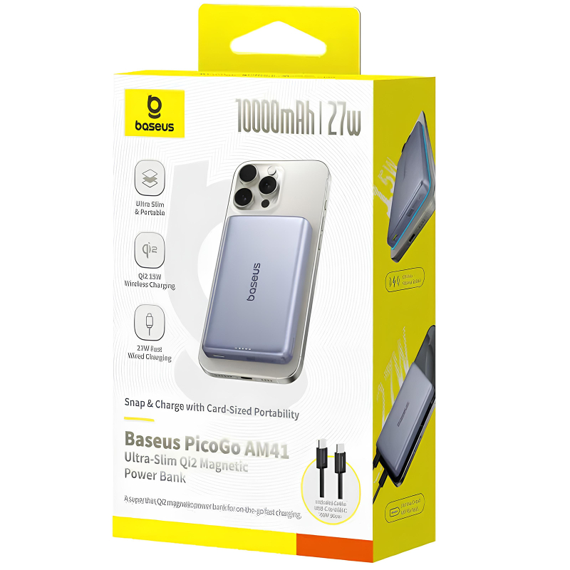 Портативное ЗУ Power Bank Baseus PicoGo AM41 Ultra-Slim 27W c БЗУ 10000 mAh (E0027200)