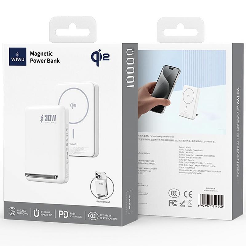 Портативное ЗУ Power Bank WIWU Wi-P031 Magnetic с БЗУ Qi2 30W 10000 mAh