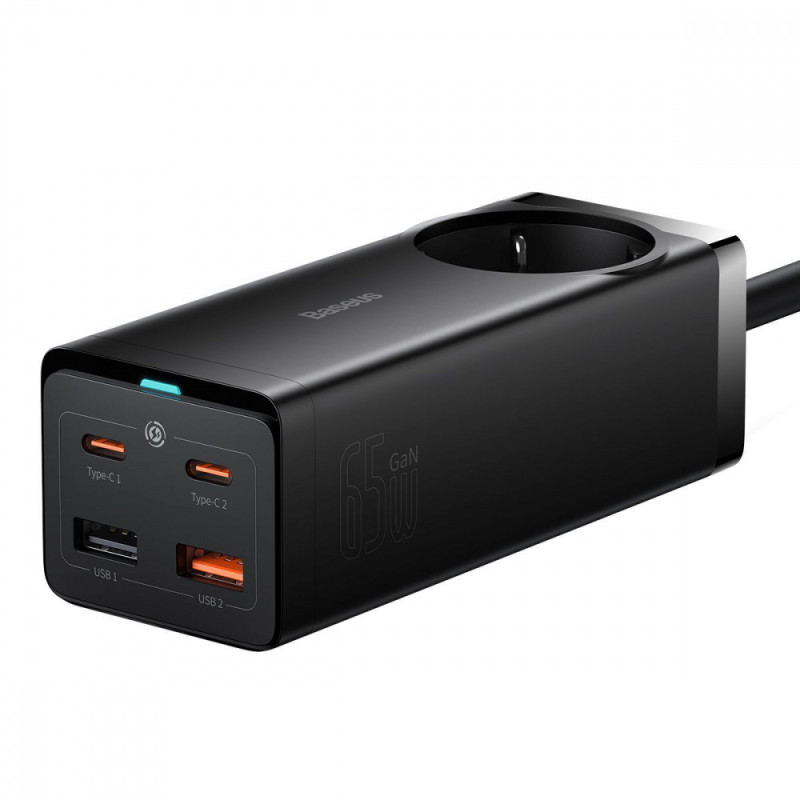 Мережевий фільтр Baseus GaN3 Pro Desktop Powerstrip 65W (2xType-C + 2xUSB + AC(EU)) black