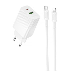 Уценка СЗУ Borofone BAS76A Source PD30W+QC3.0 (1USB-A/1C) + кабель Type-C to Lightning