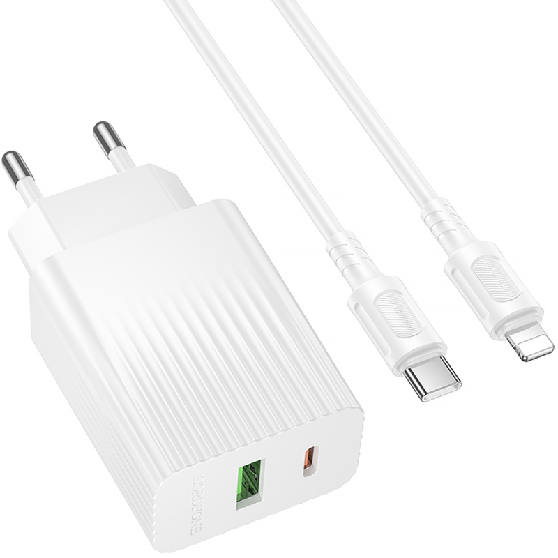 Уценка СЗУ Borofone BAS76A Source PD30W+QC3.0 (1USB-A/1C) + кабель Type-C to Lightning