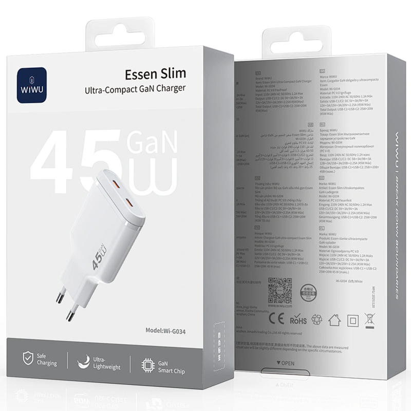 СЗУ WIWU G034 Essen PD45W GaN (2USB-C)