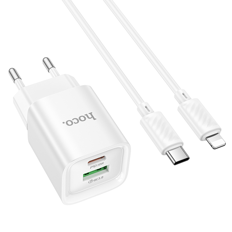 СЗУ Hoco C147A PD20W+QC3.0 (1USB-A/1C) + кабель Type-C to Lightning