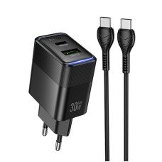 СЗУ Hoco CS112A Lounge PD30W+QC3.0 (1USB-A/1C) + кабель Type-C to Type-C