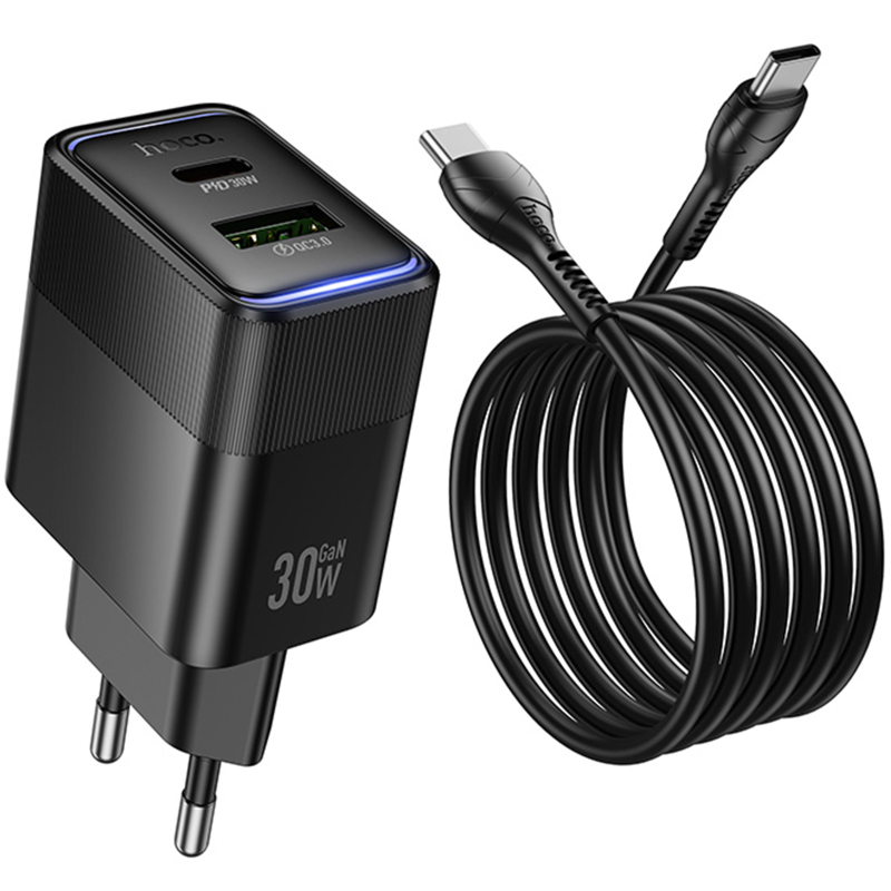 СЗУ Hoco CS112A Lounge PD30W+QC3.0 (1USB-A/1C) + кабель Type-C to Type-C