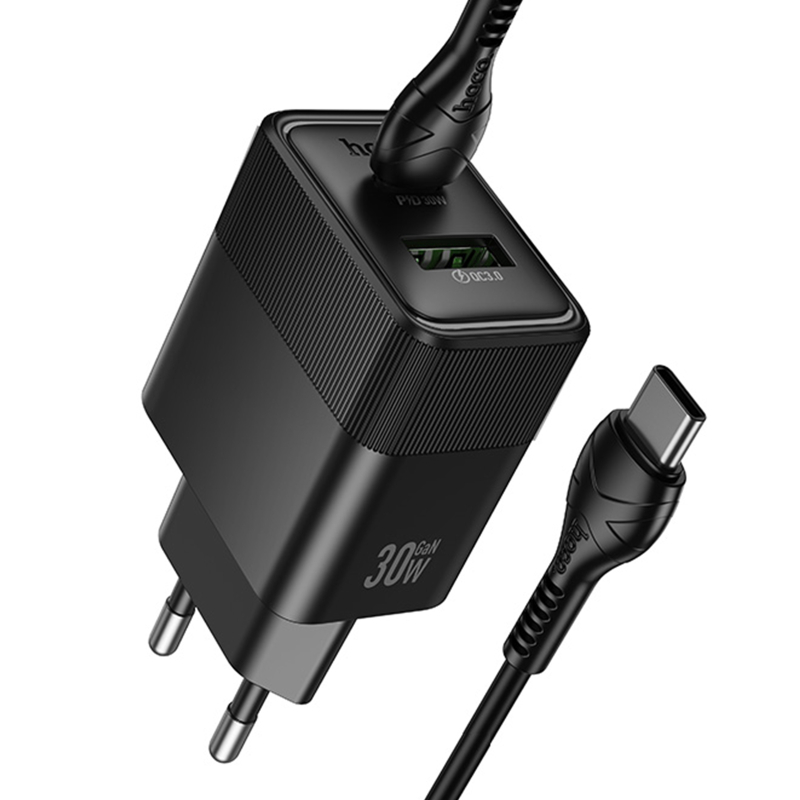 СЗУ Hoco CS112A Lounge PD30W+QC3.0 (1USB-A/1C) + кабель Type-C to Type-C