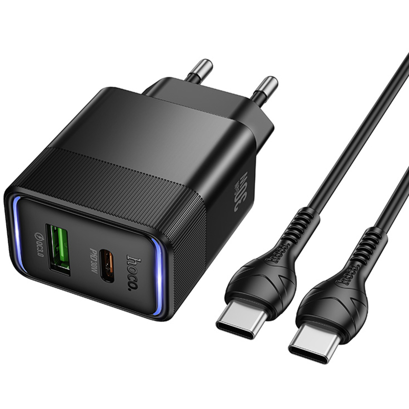 СЗУ Hoco CS112A Lounge PD30W+QC3.0 (1USB-A/1C) + кабель Type-C to Type-C