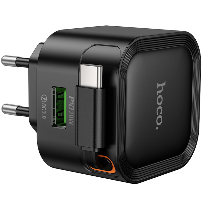 Уценка СЗУ Hoco C154A Changer With Retractable Cable Type-C PD20W+QC3.0 (1USB-C)
