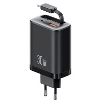 СЗУ Usams US-CC296 GaN With Retractable Type-C Cable Xiang Ser. 30W (1USB-A/1C)