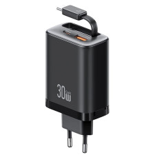СЗУ Usams US-CC296 GaN With Retractable Type-C Cable Xiang Ser. 30W (1USB-A/1C)