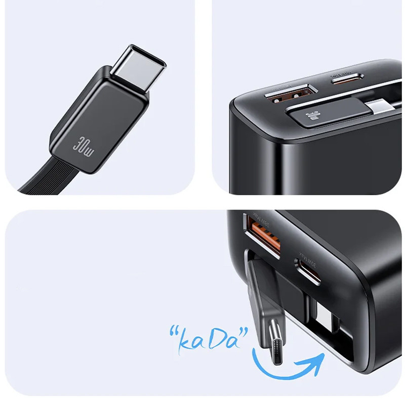 СЗУ Usams US-CC296 GaN With Retractable Type-C Cable Xiang Ser. 30W (1USB-A/1C)