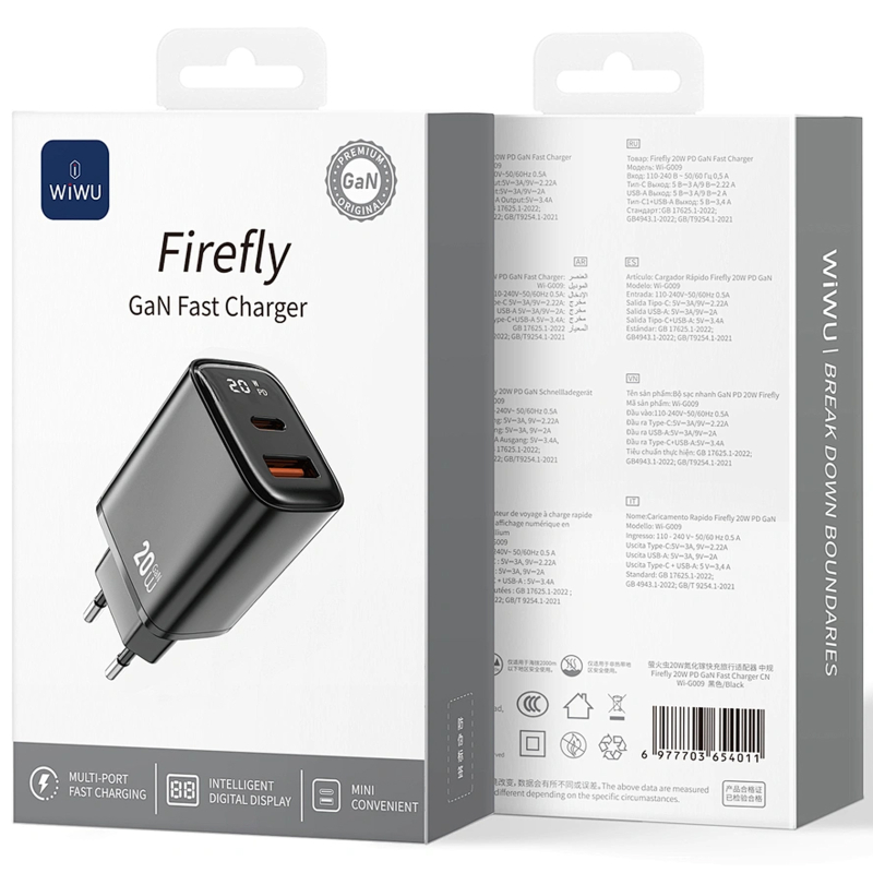 СЗУ WIWU G009 Firefly PD20W+QC3.0 GaN (1USB-A/1C)