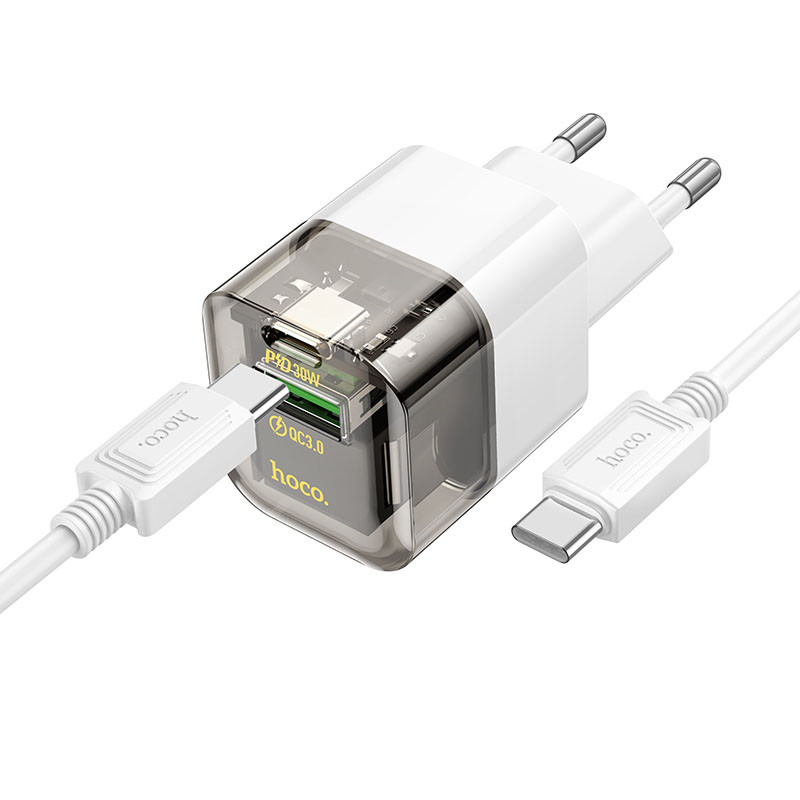 СЗУ Hoco C131A Platium PD30W+QC3.0 (1USB-C) + кабель Type-C to Type-C