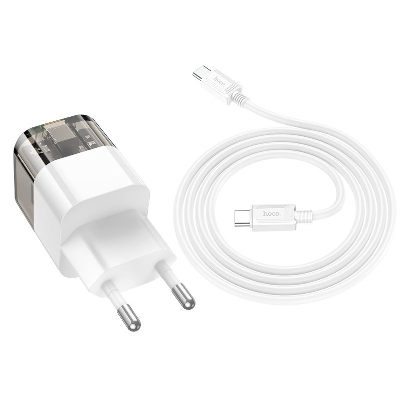 СЗУ Hoco C131A Platium PD30W+QC3.0 (1USB-C) + кабель Type-C to Type-C