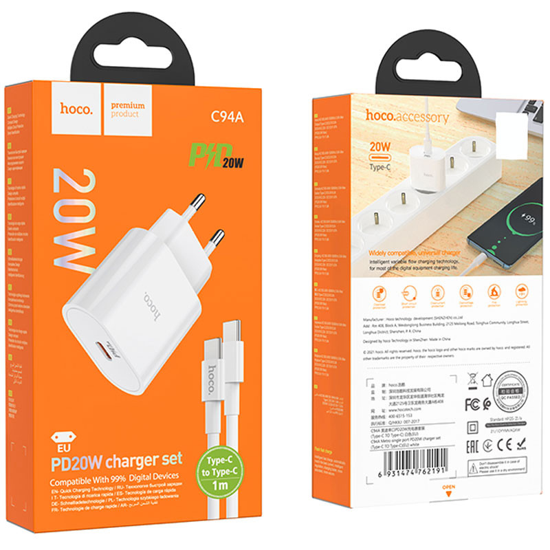 СЗУ Hoco C94A Metro PD20W (1C) + Type-C to Type-C