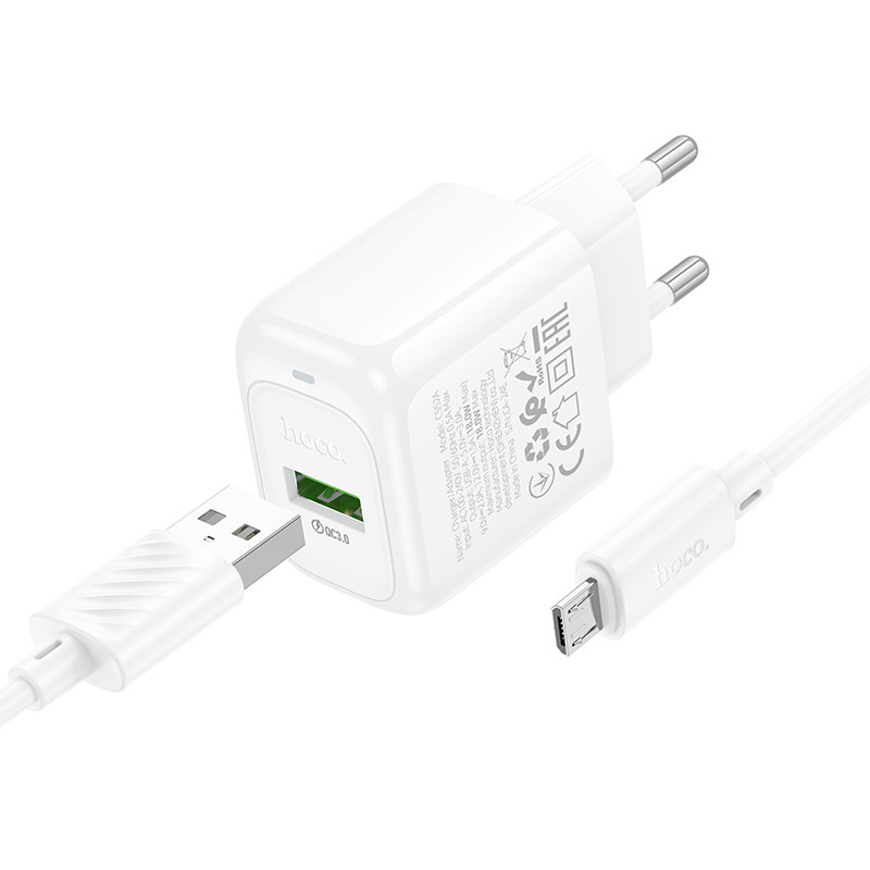 СЗУ Hoco CS52A Surplus QC3.0 (1USB-A) + кабель USB to MicroUSB