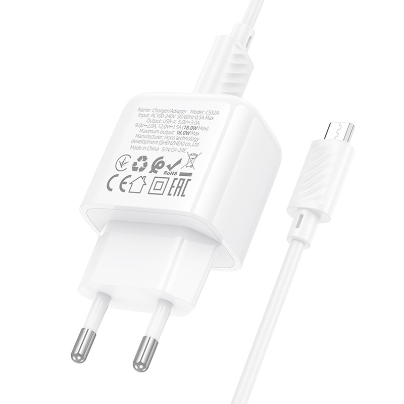 СЗУ Hoco CS52A Surplus QC3.0 (1USB-A) + кабель USB to MicroUSB