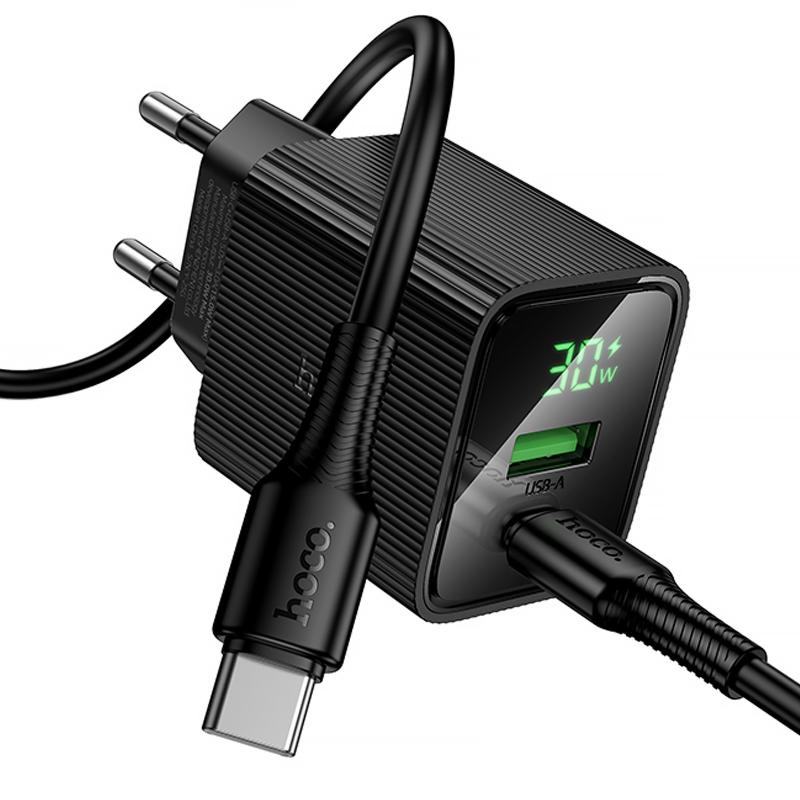 СЗУ Hoco CS84A Excellent with digital display PD30W+QC3.0 (1USB-A/1C) + кабель Type-C to Type-C