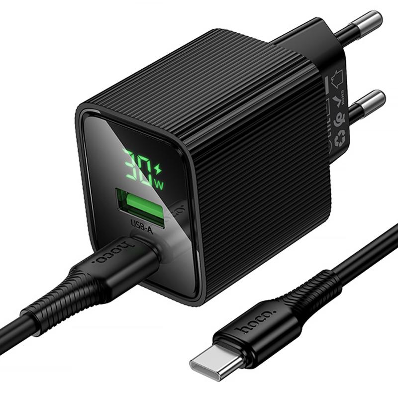 СЗУ Hoco CS84A Excellent with digital display PD30W+QC3.0 (1USB-A/1C) + кабель Type-C to Type-C