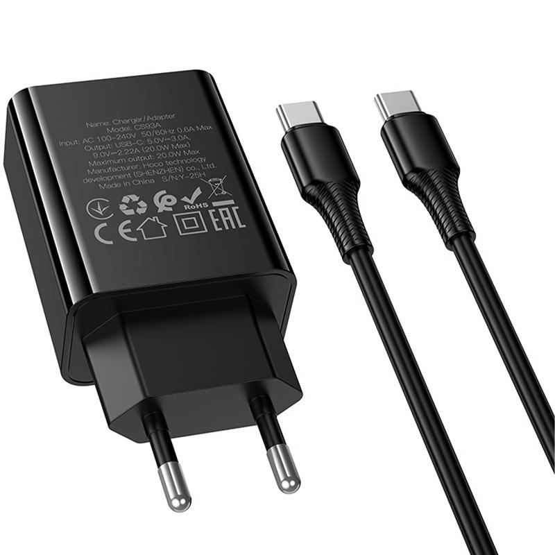 СЗУ Hoco CS93A Leader PD20W (1USB-C) + кабель Type-C to Type-C