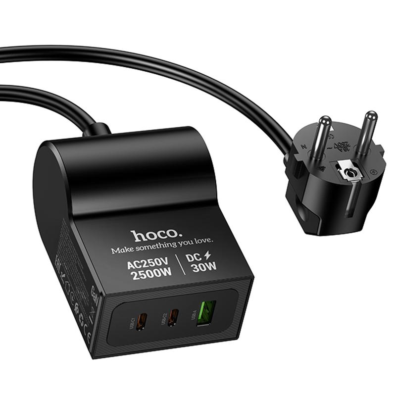 СЗУ Hoco AC33 Win 1 position 30W QC+PD (1USB-A/2C/1Socket) (1.5m)