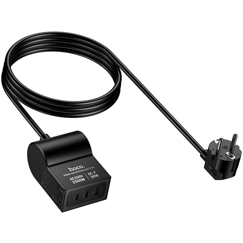 СЗУ Hoco AC33 Win 1 position 30W QC+PD (1USB-A/2C/1Socket) (1.5m)
