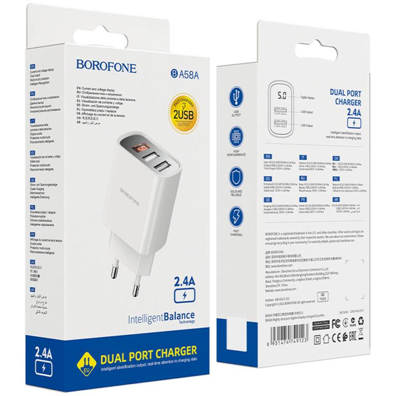 СЗУ Borofone BA58A with digital display 2.4A (2USB-A)