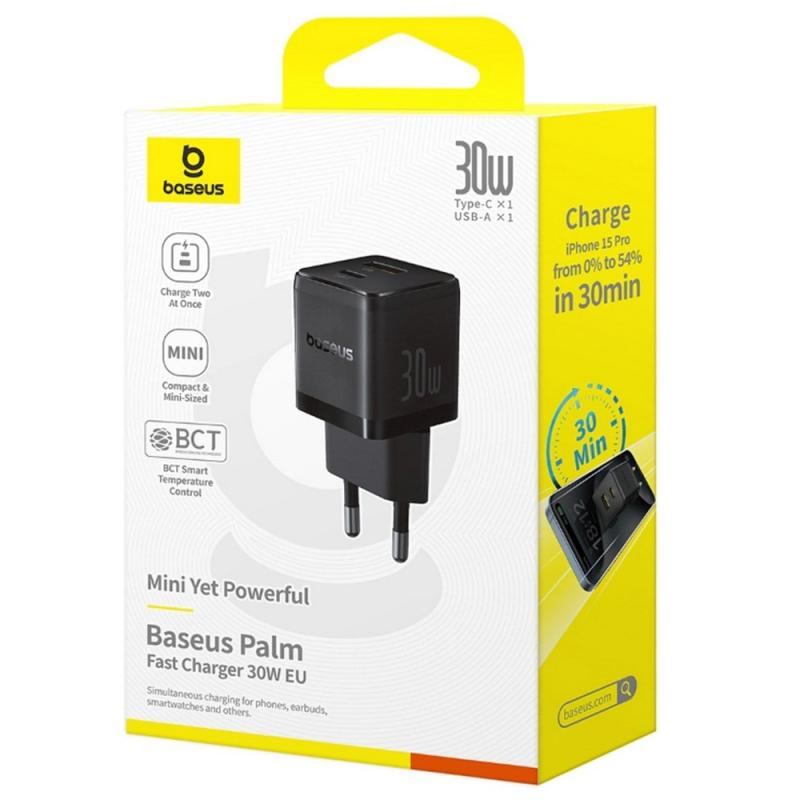 СЗУ Baseus Palm Fast Charger 30W (1USB-A/1C) (P1011160A)