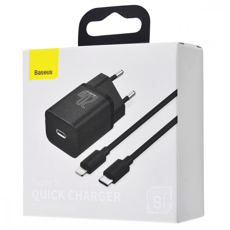 МЗП Baseus Super Silicone PD Charger 20W (1Type-C) + With Cable Type-C to Lightning white