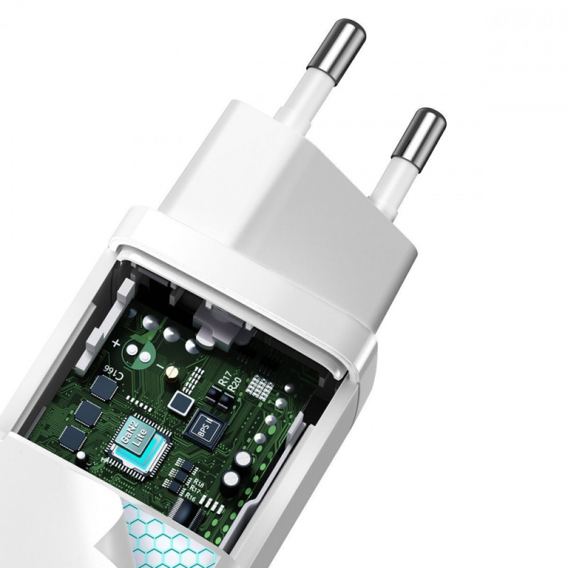 МЗП Baseus GaN2 Lite Quick Charger 65W (1 Type-C + 1 USB) white