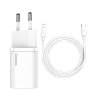 МЗП Baseus Super Silicone PD Charger 20W (1Type-C) + With Cable Type-C to Lightning white