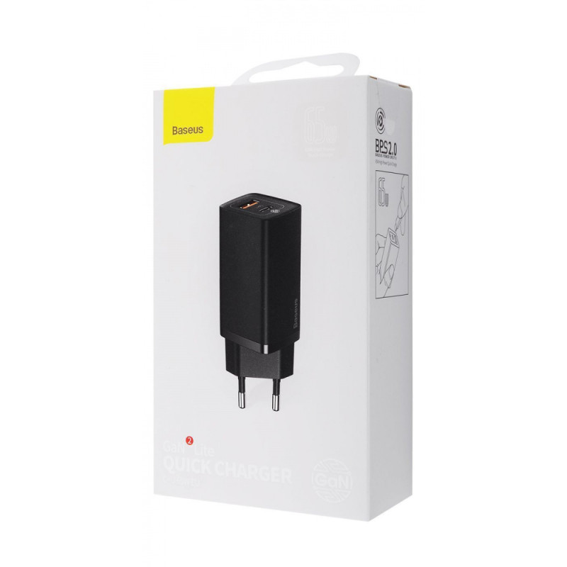 МЗП Baseus GaN2 Lite Quick Charger 65W (1 Type-C + 1 USB) white
