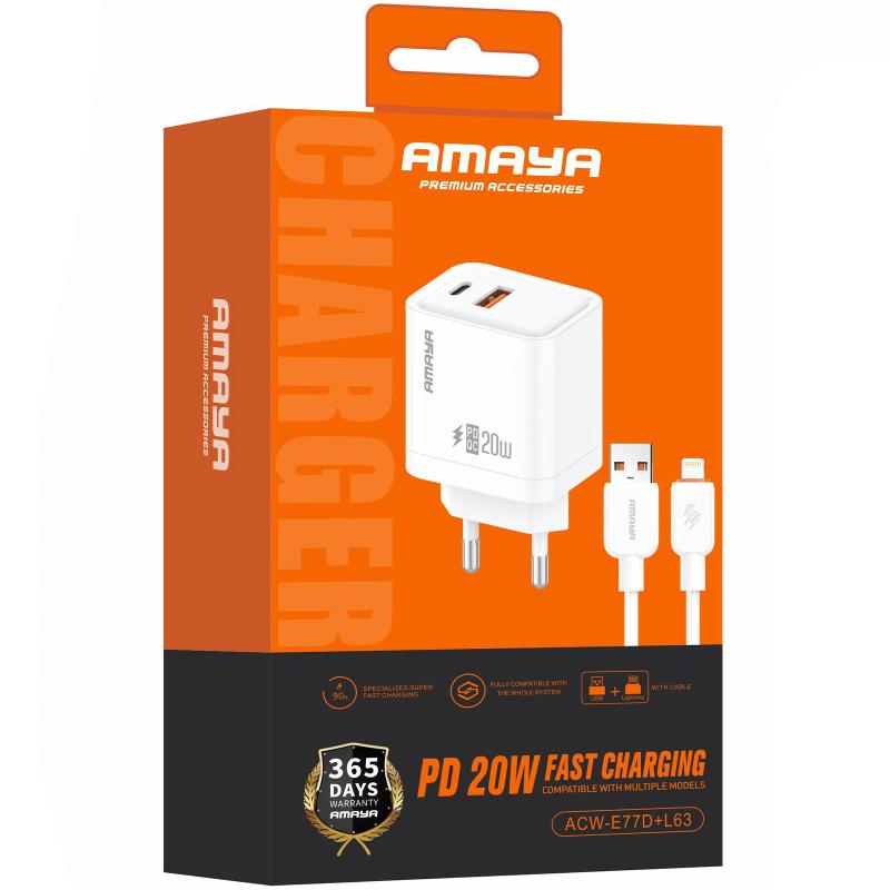 Уценка СЗУ Amaya E77D PD20W+QC3.0 (1USB-A/1C) + кабель USB to Lightning