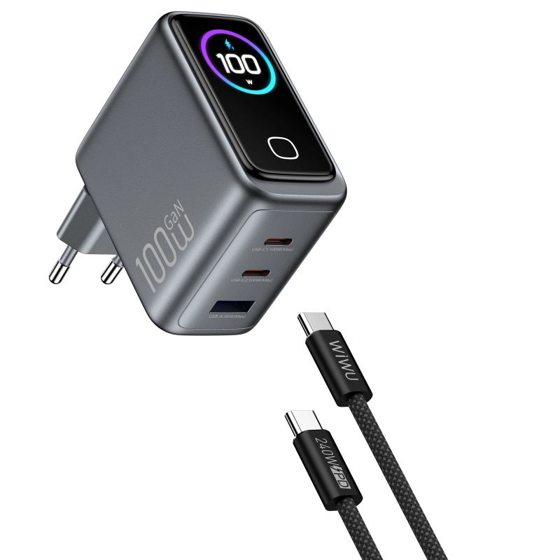СЗУ WIWU CHG300 Voyager PD100W+QC3.0 (1USB-A/2C) + кабель Type-C to Type-C