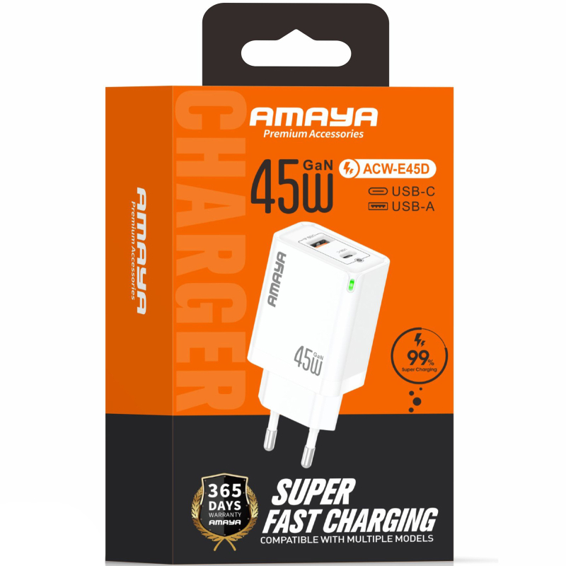 Уценка СЗУ Amaya E45D PD45W+QC3.0 GaN (1USB-A/1C)