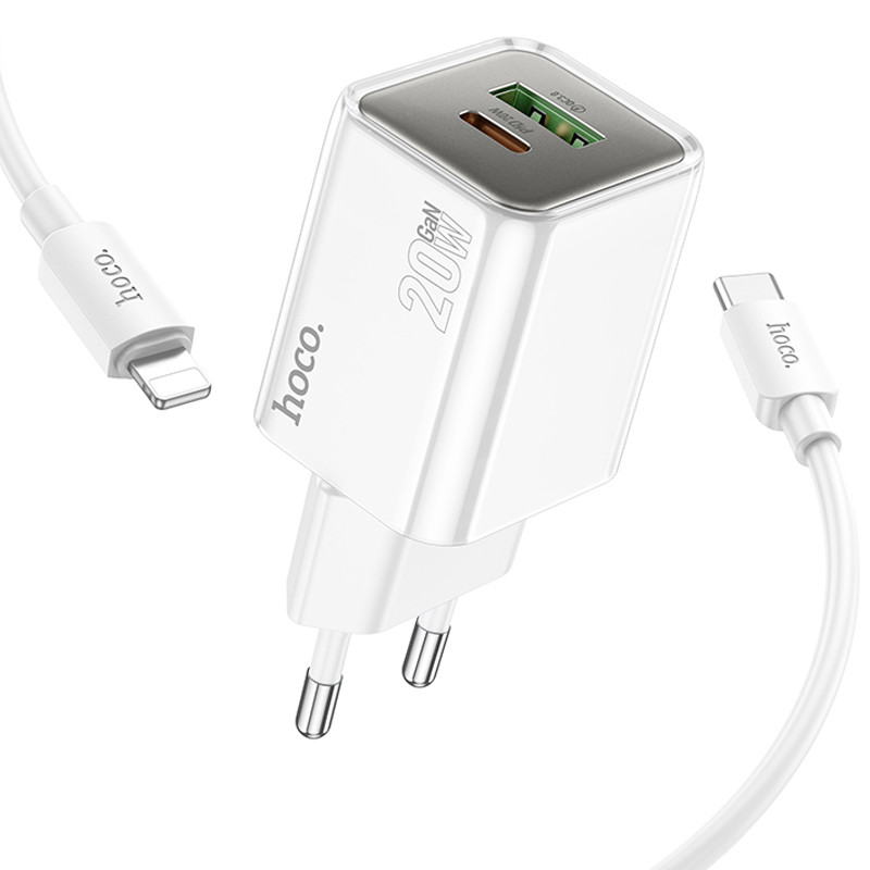 СЗУ Hoco N46 Glorious PD20W+QC3.0 (1USB-A/1C) + Type-C to Lightning