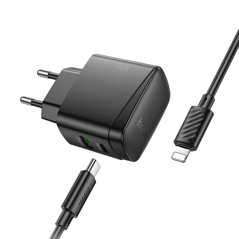 СЗУ Hoco CS61A Bright PD30W+QC3.0 (1USB-A/1C) + кабель Type-C to Lightning