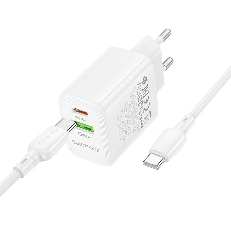 СЗУ Borofone BN27 Fuente PD20W+QC3.0 (1USB-A/1C) + кабель Type-C to Type-C