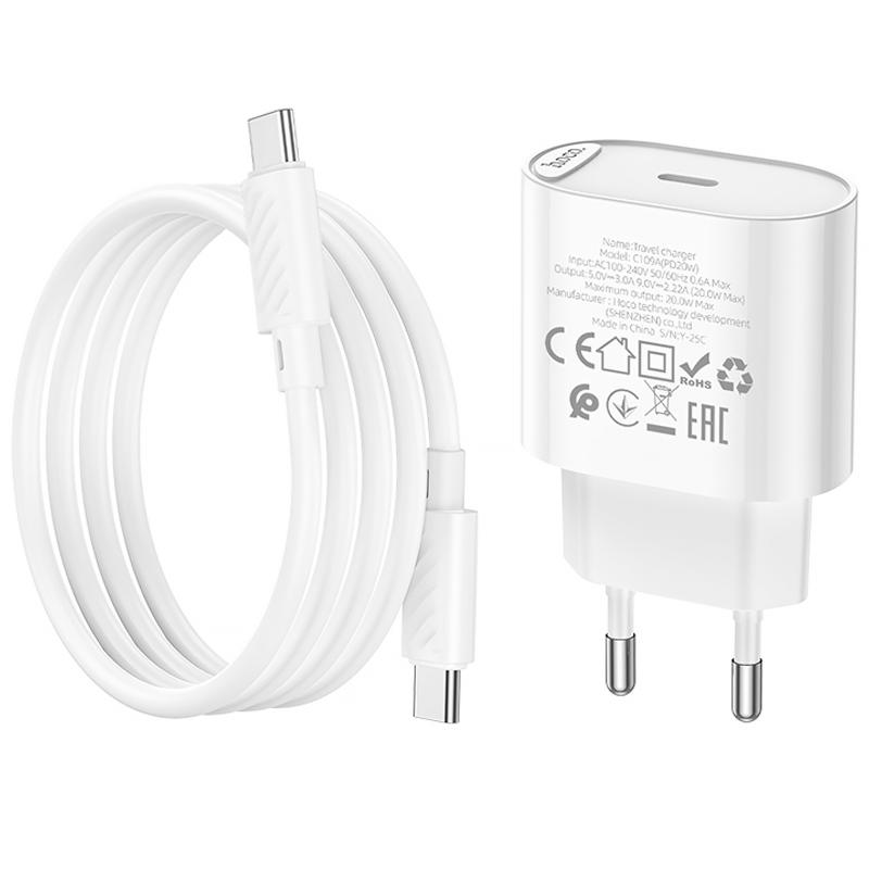 СЗУ Hoco C109A Fighter PD20W (1USB-C) + кабель Type-C to Type-C