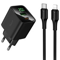 СЗУ Hoco CS83A Excellent with digital display PD20W+QC3.0 (1USB-A/1C) + кабель Type-C to Lightning