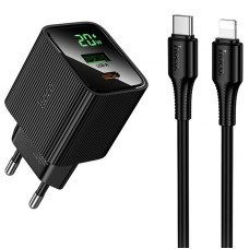 СЗУ Hoco CS83A Excellent with digital display PD20W+QC3.0 (1USB-A/1C) + кабель Type-C to Lightning