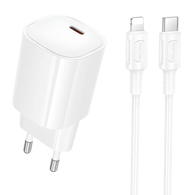 СЗУ Borofone BA103A Pudding PD20W (1USB-C) + кабель Type-C to Lightning
