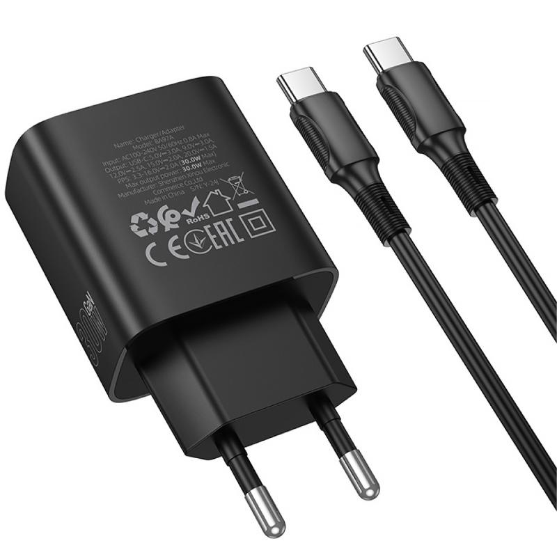 СЗУ Borofone BA97A PD30W (1USB-C) + кабель Type-C to Type-C